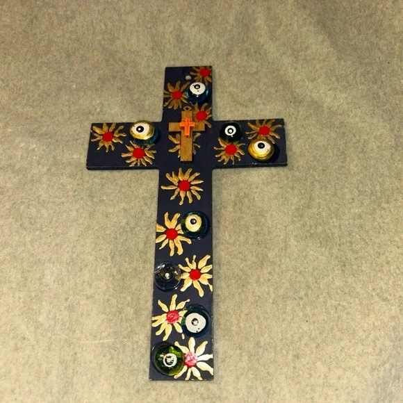 Evil Eye & Sun Wood  Cross - Picture 4 of 6